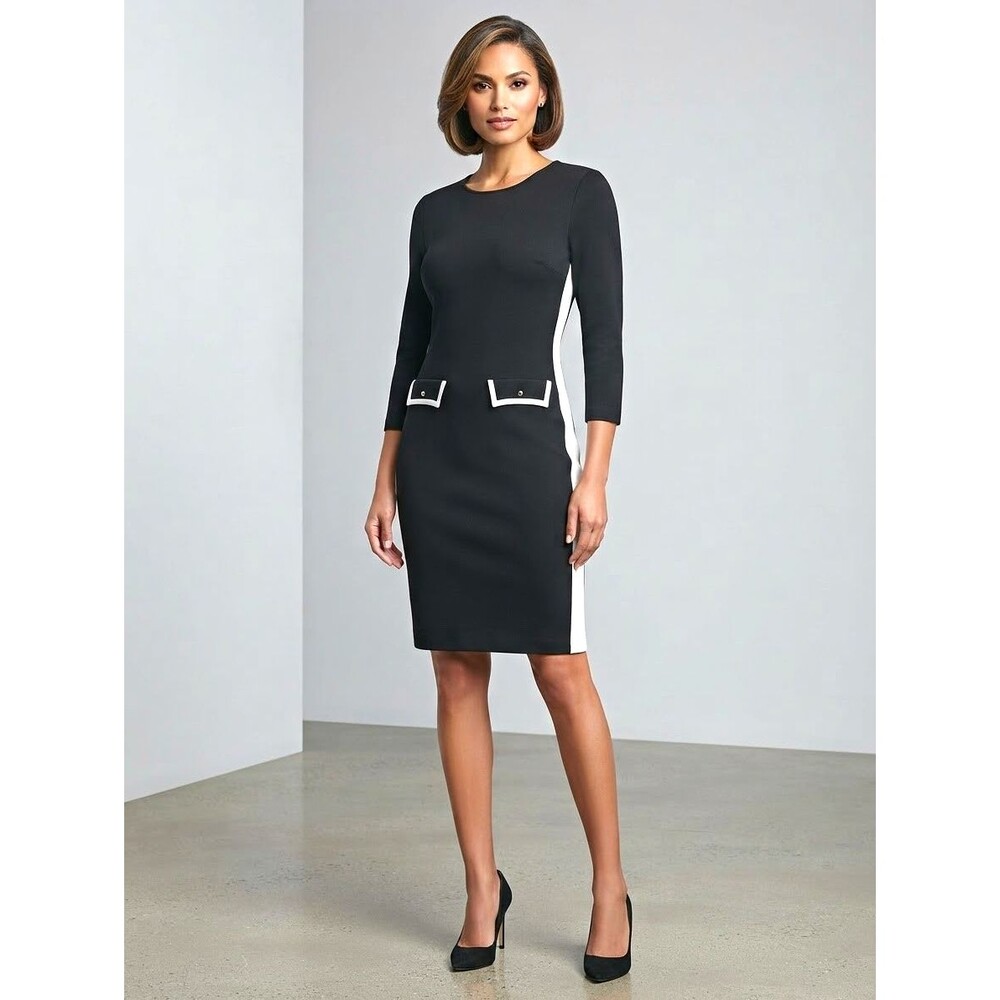 DKNY Black And White Colorblock Knit Sheath Dress